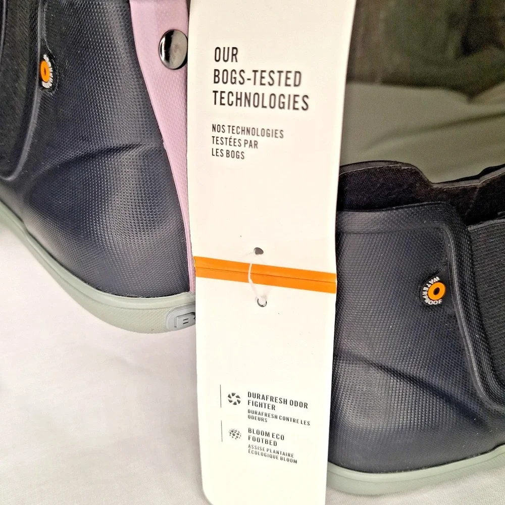BOGS Kicker Rain Chelsea Boot Women's US 9 Black Gray Lavender Lilac Waterproof